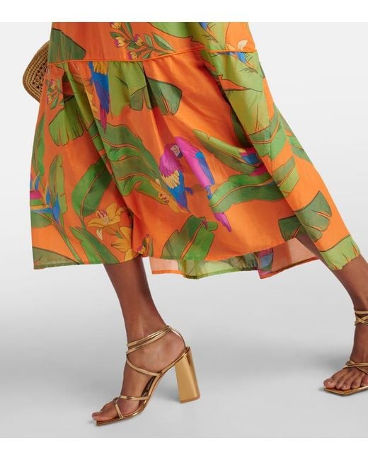 Farm Rio Yellow Fresh Macaws Cotton Midi Dress
