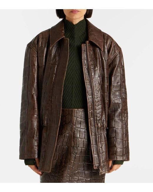 Emilia Wickstead Brown Norcutt Croc-Effect Leather Jacket