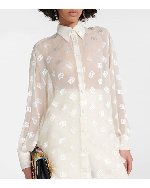 Chemise en soie melangee a logo Dolce & Gabbana en coloris White