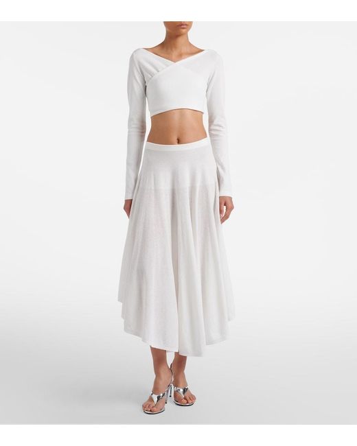 Alaïa White Cotton-Blend Crepe Wrap Top