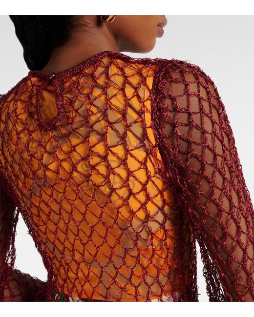 Etro Pink Open-Knit Sweater And Printed Crop Top Set