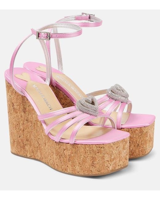 Mach & Mach Pink Wedge-Sandalen Double Heart Aus Satin