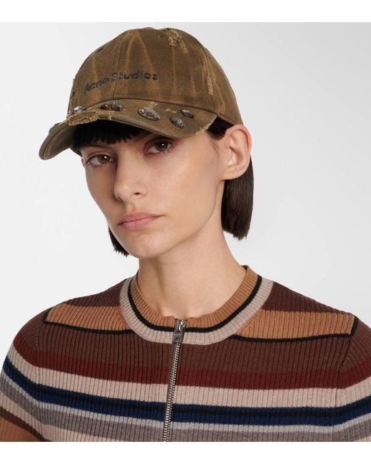 Acne Natural Embellished Cotton Canvas Baseball Cap