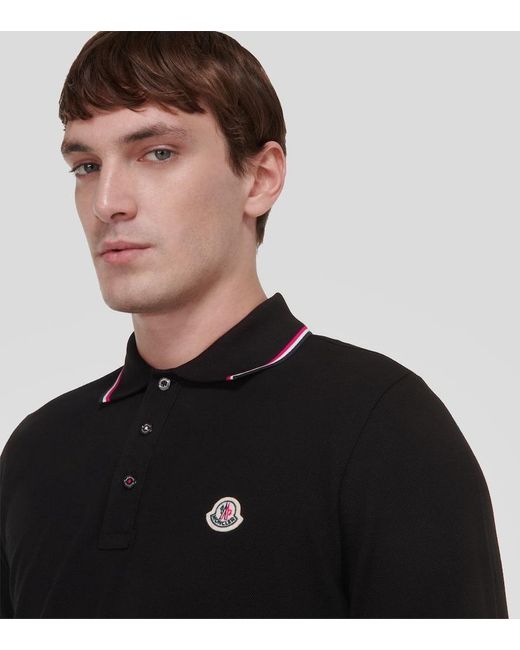 Moncler Black Long-sleeve Cotton Polo Shirt for men