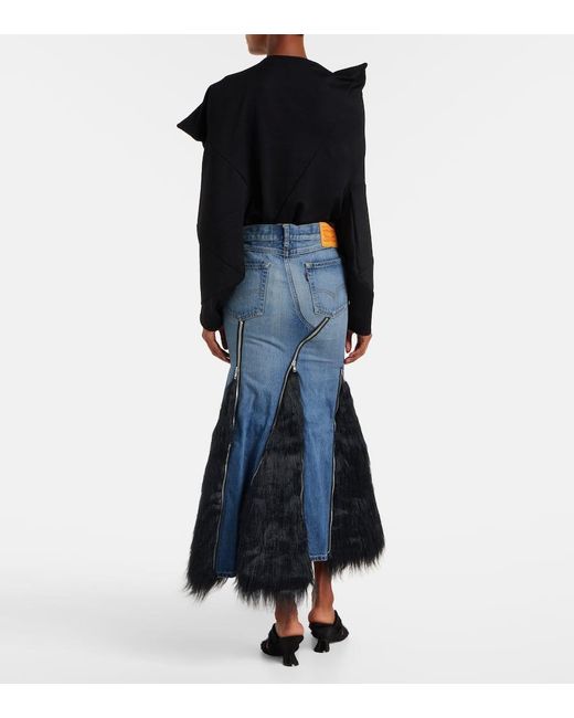 Junya Watanabe Blue Low-Rise-Maxirock Aus Denim