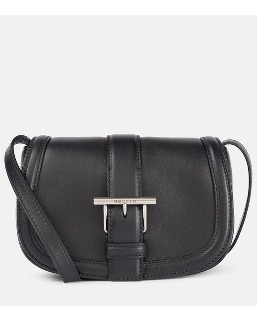 McQueen T-Bar Mini Leather Crossbody Bag in Black | Lyst