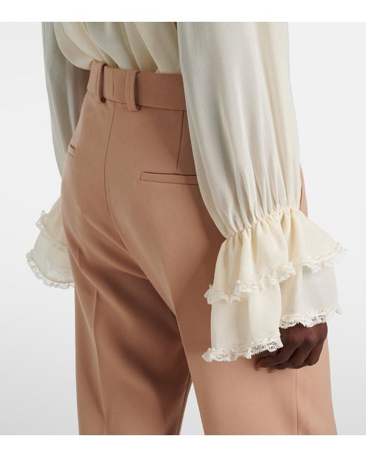 Chloé Natural High-Rise Wool Straight Pants