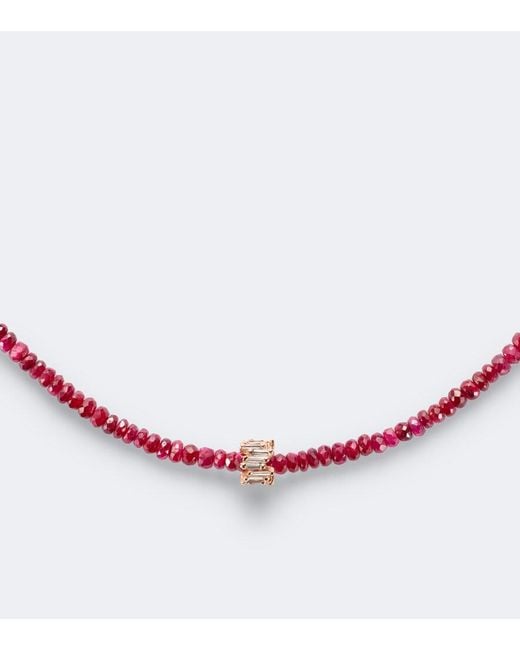 Suzanne Kalan Metallic Infinite 18Kt Rose Beaded Necklace With Rubies And Diamonds