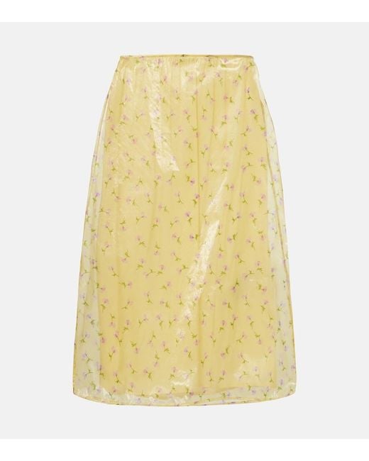 Jil Sander Yellow Floral Organdy Midi Skirt
