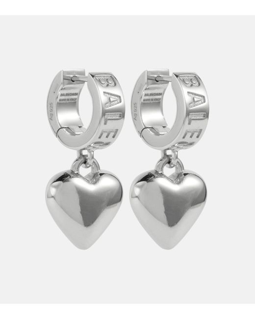 Balenciaga Metallic Logo Sterling Silver Hoop Earrings