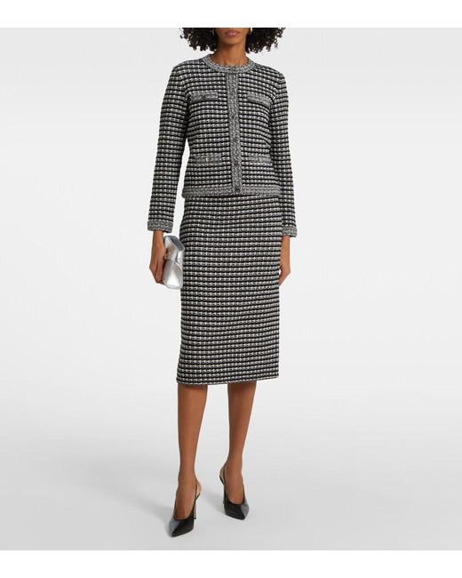 Tory Burch Black Wool And Cotton-Blend Jacquard Midi Skirt