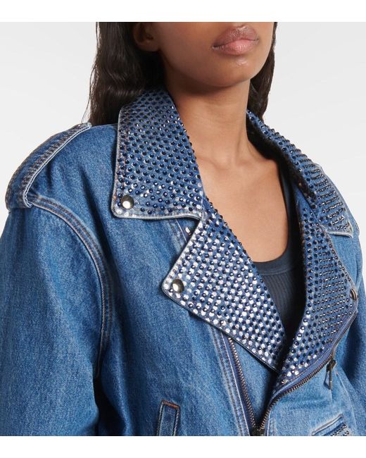 Area Blue Crystal-Embellished Denim Jacket
