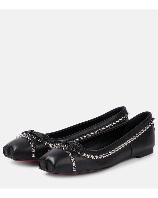 Christian Louboutin Black Mamadrague Spikes Embellished Leather Ballet Flats