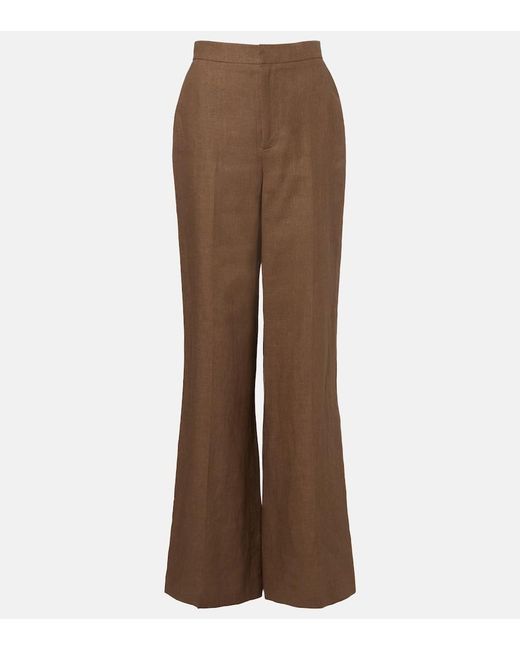 Ralph Lauren Brown Dean Linen Wide-Leg Pants