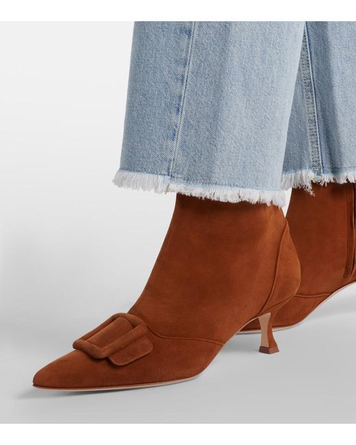 Manolo Blahnik Brown Baylow Embellished Suede Ankle Boots