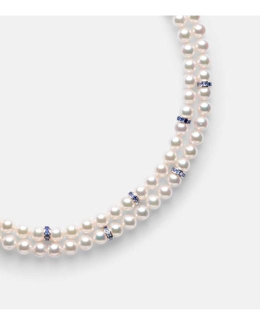 Mikimoto Metallic Halskette Aus Akoyaperlen Mit 18Kt Weissgold Und Saphiren