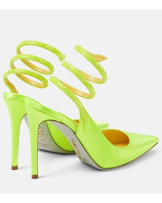 Rene Caovilla Yellow Cleo Crystal-Embellished Satin Pumps