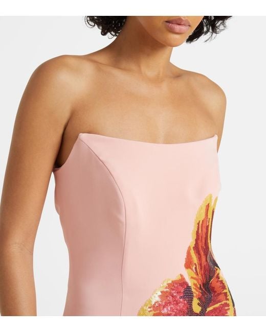 Costarellos Pink Margita Floral Crepe Corset Gown