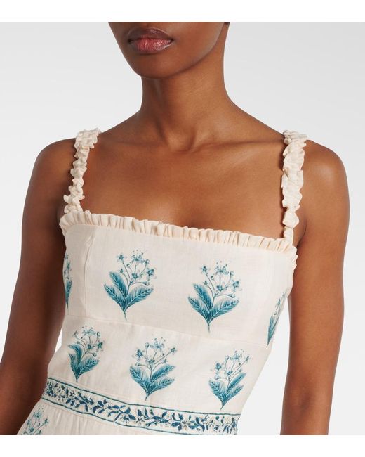 Agua Bendita White Nispero Ceiba Floral Linen Midi Dress