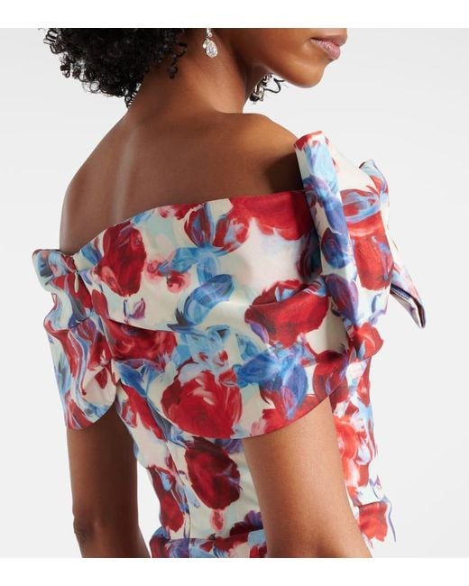 Rebecca Vallance Red Fleurette Floral Taffeta Midi Dress