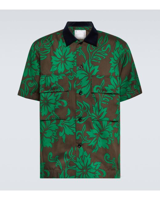 Sacai Green Floral Bowling Shirt for men