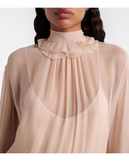 Chloé Natural Ruffled Silk Muslin Minidress