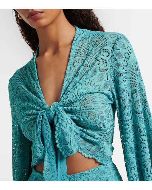 Alexandra Miro Blue Tabitha Lace Crop Top