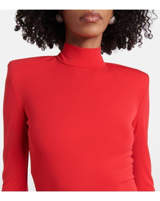 The New Arrivals Ilkyaz Ozel Red Darja Ruched High-Neck Gown