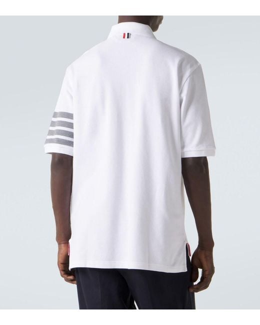 Thom Browne White 4-Bar Cotton Polo Shirt for men