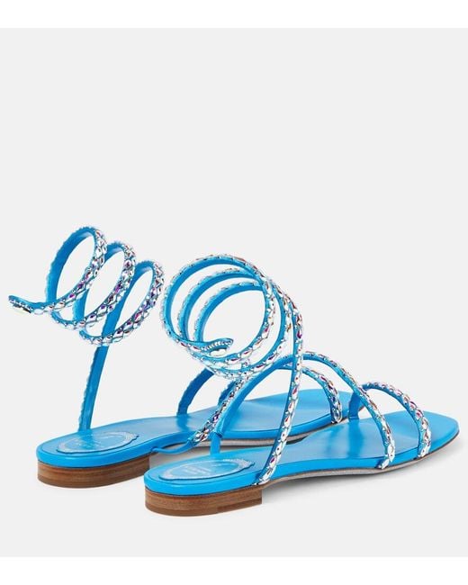Rene Caovilla Blue Crystal-Embellished Satin Sandals