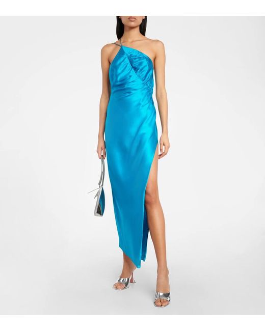 The Sei Blue One-shoulder Silk Satin Midi Dress
