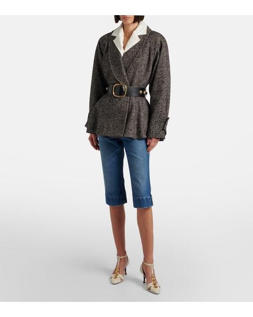 Chloé Brown Herringbone Peplum Wool-Blend Coat