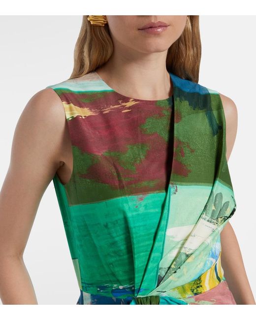 Roksanda Green Nura Bow-Detail Cotton Cocktail Dress