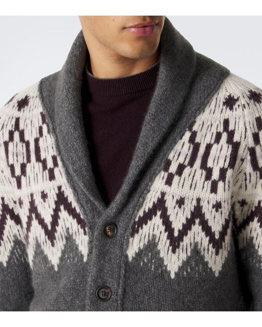 Eleventy Gray Cashmere And Silk Jacquard Cardigan for men