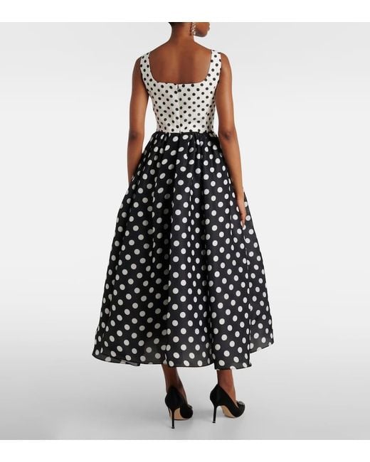 Vestido Midi De Seda Con Lunares Y Aplique Carolina Herrera de color Black