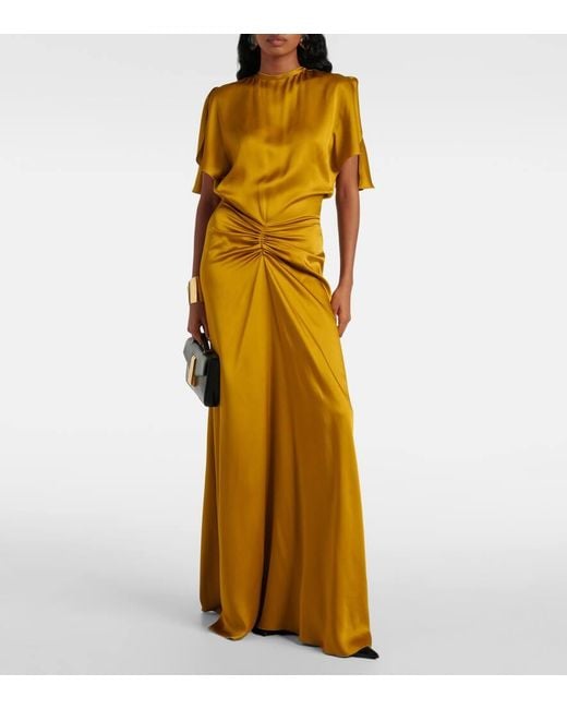 Victoria Beckham Metallic Gathered Satin Gown