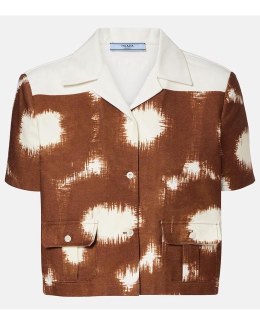 Prada Brown Printed Cropped Cotton Shirt
