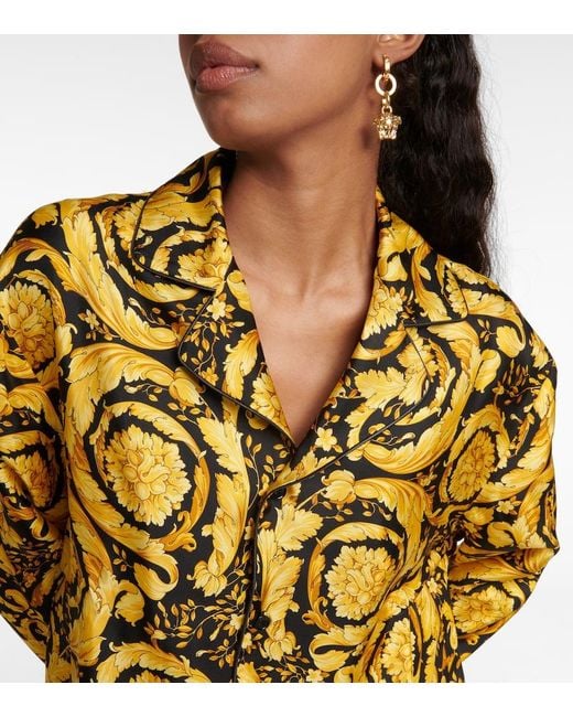 Versace Yellow Printed Silk Shirt