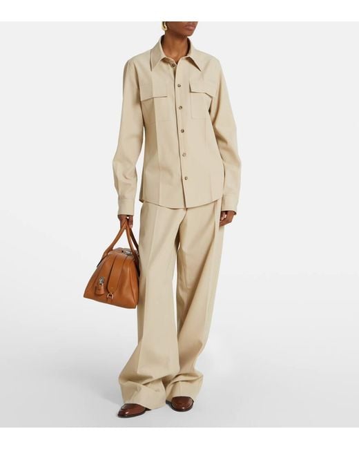 Tod's Natural Wool And Cotton Wide-Leg Pants