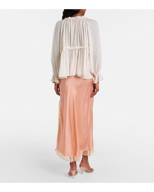 Poupette Pink Lace-Trimmed Satin Midi Skirt