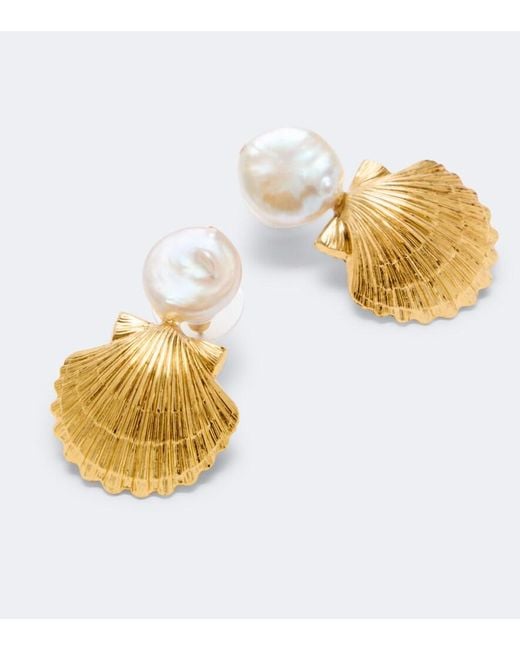 Jennifer Behr Metallic Laguna Faux Pearl Drop Earrings