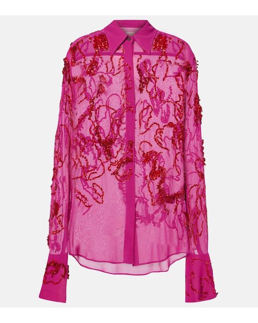 Dries Van Noten Pink Sequined Sheer Chiffon Blouse