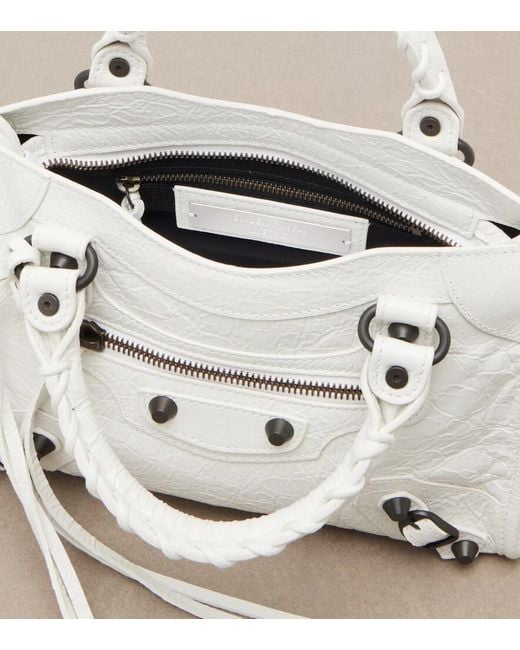 Balenciaga White Le City Mini Leather Top-Handle Bag