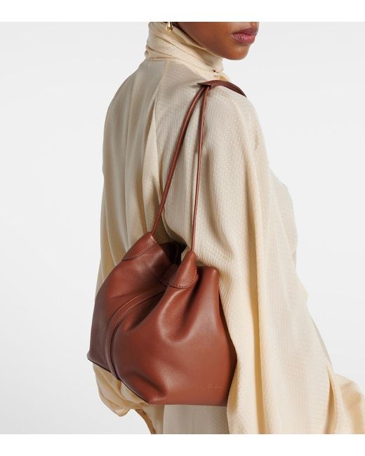Loro Piana Brown Bale Softy Small Leather Bucket Bag