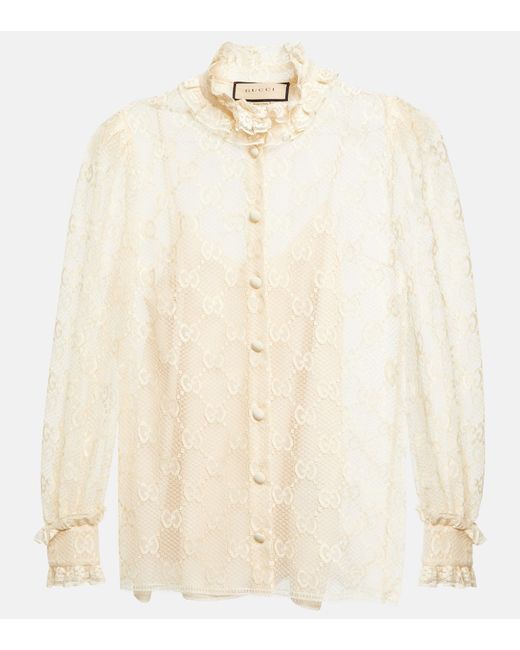 Gucci GG Lace Blouse in Natural Lyst