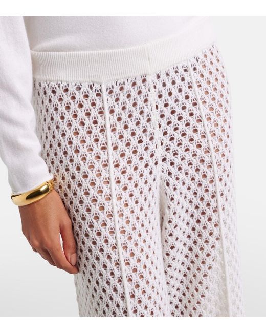 Jardin Des Orangers White Open-Knit Wool And Cashmere Wide-Leg Pants
