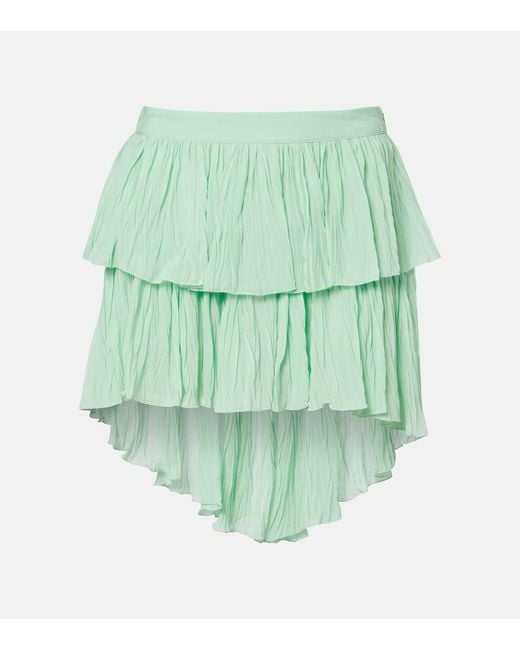 Blumarine Green Plisse Tiered Georgette Miniskirt