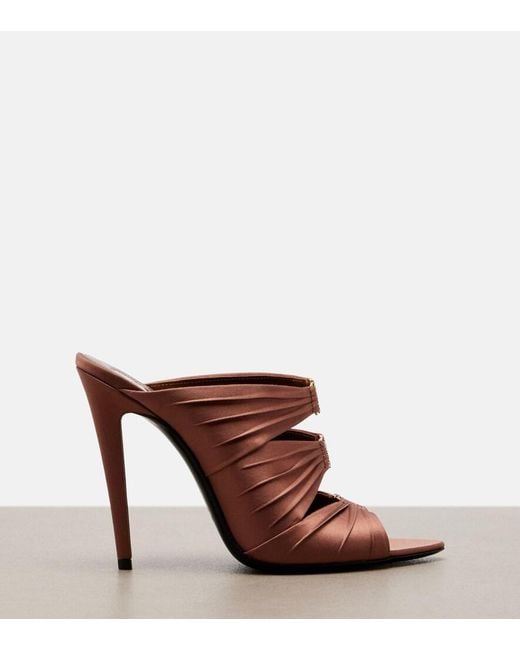 Saint Laurent Brown Emilie Crepe Satin Mules