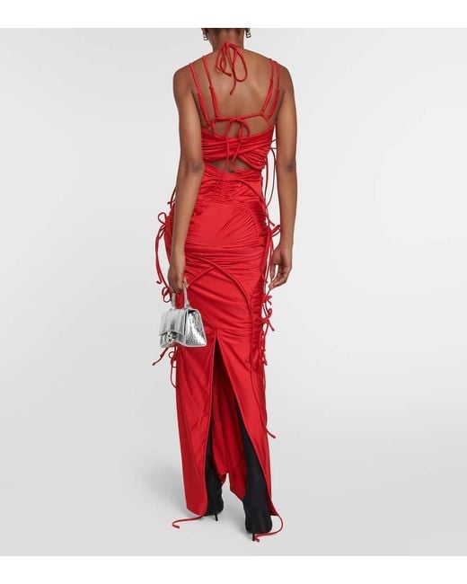 Balenciaga Red Patched Bikini Cutout Maxi Dress