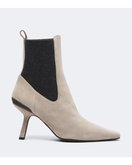 Brunello Cucinelli White Monili Suede Chelsea Boots
